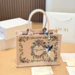 Dior Women Dioriviera Medium Dior Book Tote with Strap Pink Multicolor Dior Arabesque Embroidery