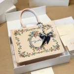 Dior Women Dioriviera Medium Dior Book Tote with Strap Pink Multicolor Dior Arabesque Embroidery