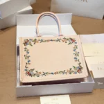 Dior Women Dioriviera Medium Dior Book Tote with Strap Pink Multicolor Dior Arabesque Embroidery
