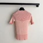 Dior Women Dioriviera Short-Sleeved Fitted Sweater White and Pink D-Stripes Ribbed Cotton Knit
