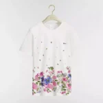 Dior Women Embroidered Fitted T-Shirt White Cotton Jersey with Multicolor Dior Hortensia Garden Motif