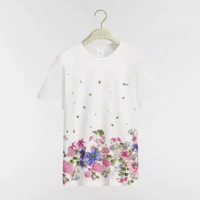 Dior Women Embroidered Fitted T-Shirt White Cotton Jersey with Multicolor Dior Hortensia Garden Motif