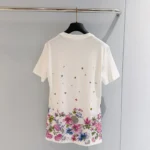 Dior Women Embroidered Fitted T-Shirt White Cotton Jersey with Multicolor Dior Hortensia Garden Motif