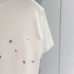 Dior Women Embroidered Fitted T-Shirt White Cotton Jersey with Multicolor Dior Hortensia Garden Motif