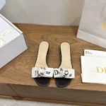 Dior Women J’Adior Heeled Slide Black Embroidered Cotton KDO708LEC