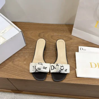 Dior Women J’Adior Heeled Slide Black Embroidered Cotton KDO708LEC