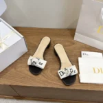 Dior Women J’Adior Heeled Slide Black Embroidered Cotton KDO708LEC