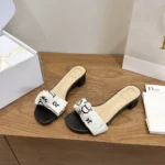 Dior Women J’Adior Heeled Slide Black Embroidered Cotton KDO708LEC