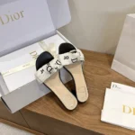 Dior Women J’Adior Heeled Slide Black Embroidered Cotton KDO708LEC