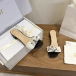 Dior Women J’Adior Heeled Slide Black Embroidered Cotton KDO708LEC