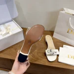 Dior Women J’Adior Heeled Slide Ivory Embroidered Cotton KDO708LEC