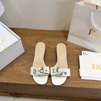 Dior Women J’Adior Heeled Slide Ivory Embroidered Cotton KDO708LEC