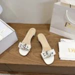 Dior Women J’Adior Heeled Slide Ivory Embroidered Cotton KDO708LEC