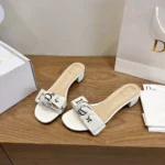 Dior Women J’Adior Heeled Slide Ivory Embroidered Cotton KDO708LEC