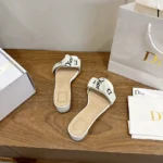 Dior Women J’Adior Heeled Slide Ivory Embroidered Cotton KDO708LEC