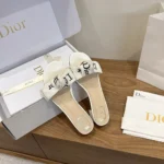 Dior Women J’Adior Heeled Slide Ivory Embroidered Cotton KDO708LEC