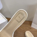 Dior Women J’Adior Heeled Slide Ivory Embroidered Cotton KDO708LEC