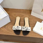 Dior Women J’Adior Slide Black Embroidered Cotton KDO707LEC