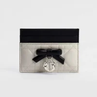 Dior Women Lady Dior Freesia Card Holder Two-Tone Latte and Black Cannage Lambskin