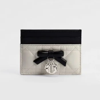 Dior Women Lady Dior Freesia Card Holder Two-Tone Latte and Black Cannage Lambskin