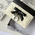 Dior Women Lady Dior Freesia Card Holder Two-Tone Latte and Black Cannage Lambskin