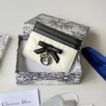 Dior Women Lady Dior Freesia Card Holder Two-Tone Latte and Black Cannage Lambskin