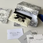Dior Women Lady Dior Freesia Card Holder Two-Tone Latte and Black Cannage Lambskin