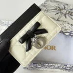 Dior Women Lady Dior Freesia Card Holder Two-Tone Latte and Black Cannage Lambskin