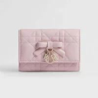 Dior Women Lady Dior Glycine Wallet Rose Tendre Cannage Lambskin S2607OUQA