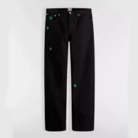 Dior Women Long Regular Jeans with Dior Clover Embroideries Black Cotton Twill