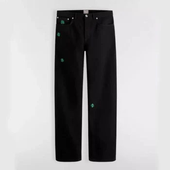 Dior Women Long Regular Jeans with Dior Clover Embroideries Black Cotton Twill