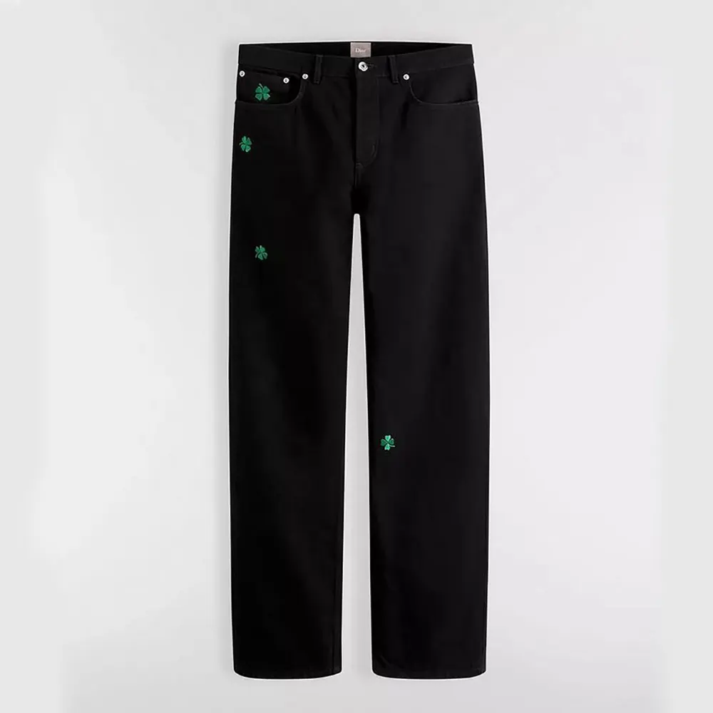 Dior Women Long Regular Jeans with Dior Clover Embroideries Black Cotton Twill (1) Dior Women Long Regular Jeans with Dior Clover Embroideries Black Cotton Twill