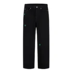 Dior Women Long Regular Jeans with Dior Clover Embroideries Black Cotton Twill