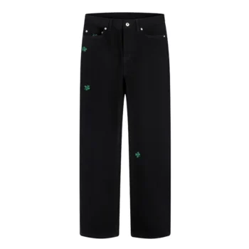 Dior Women Long Regular Jeans with Dior Clover Embroideries Black Cotton Twill