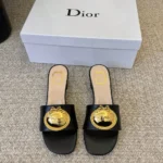 Dior Women Médaillon Buckle Heeled Slide Black Lambskin KCO695LAB