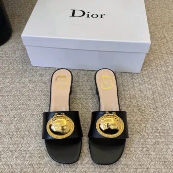 Dior Women Médaillon Buckle Heeled Slide Black Lambskin KCO695LAB