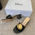Dior Women Médaillon Buckle Heeled Slide Black Lambskin KCO695LAB
