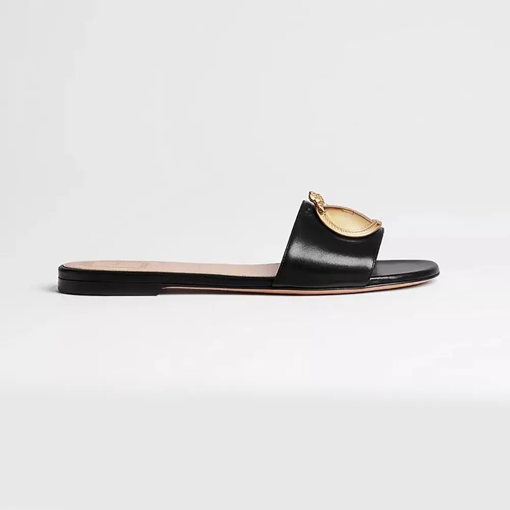 Dior Women Médaillon Buckle Slide Black Lambskin KCO694LAB (1) Dior Women Médaillon Buckle Slide Black Lambskin KCO694LAB