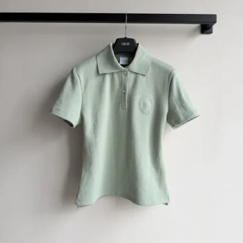 Dior Women Médaillon Embroidered Polo Shirt Green Cotton-Blend Piqué 623T16A4C95