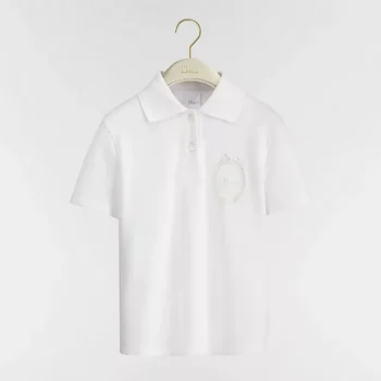 Dior Women Médaillon Embroidered Polo Shirt White Cotton-Blend Piqué 623T16A4C95