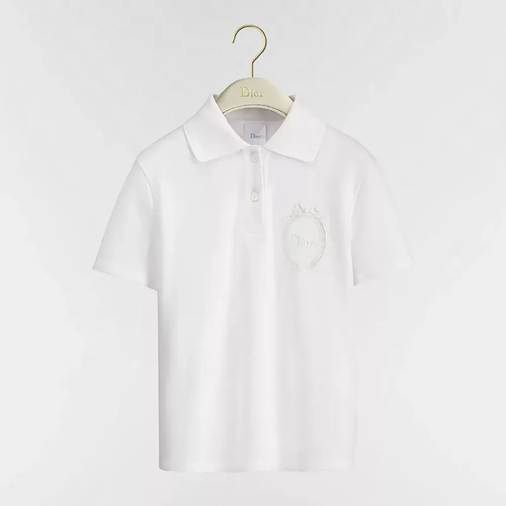 Dior Women Médaillon Embroidered Polo Shirt White Cotton-Blend Piqué 623T16A4C95 (1) Dior Women Médaillon Embroidered Polo Shirt White Cotton-Blend Piqué 623T16A4C95