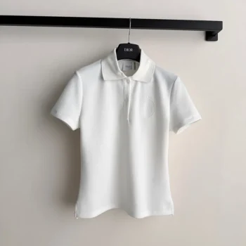 Dior Women Médaillon Embroidered Polo Shirt White Cotton-Blend Piqué 623T16A4C95