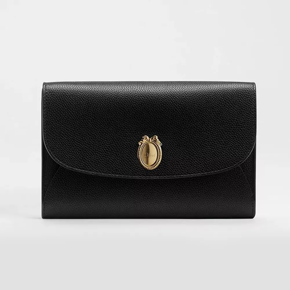 Dior Women Médaillon Envelope Pouch with Strap Black and Myosotis Blue Grained Calfskin (1) Dior Women Médaillon Envelope Pouch with Strap Black and Myosotis Blue Grained Calfskin