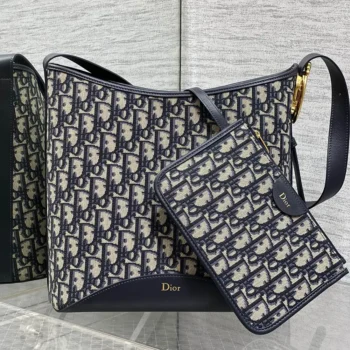 Dior Women Medium Dior Médaillon Bucket Bag Blue Dior Oblique Jacquard M1532QTZQ