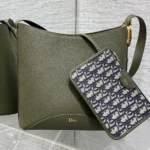 Dior Women Medium Dior Médaillon Bucket Bag Khaki Grained Calfskin