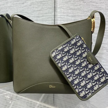 Dior Women Medium Dior Médaillon Bucket Bag Khaki Grained Calfskin