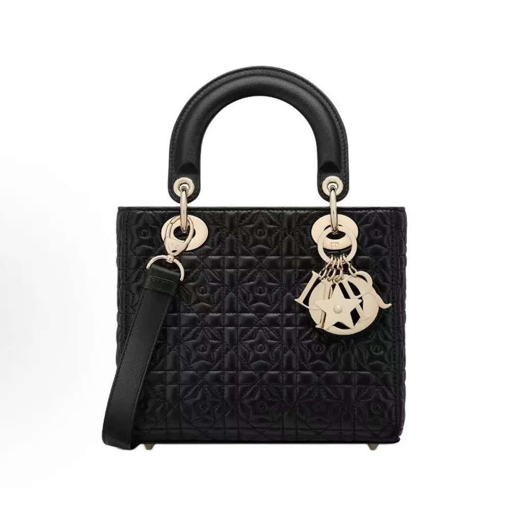 Dior Women Mini Lady Dior Dioramour Bag Black Cannage Lambskin with Star Motif (1) Dior Women Lady Dior Dioramour Bag Black Cannage Lambskin with Star Motif