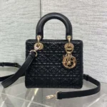 Dior Women Lady Dior Dioramour Bag Black Cannage Lambskin with Star Motif