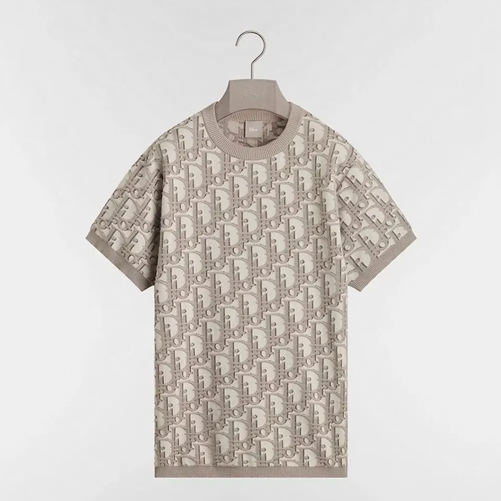 Dior Women Oblique T-Shirt Regular Fit Beige Cotton-Wool-Silk Jacquard 693M619A7040 (1) Dior Women Oblique T-Shirt Regular Fit Beige Cotton-Wool-Silk Jacquard 693M619A7040