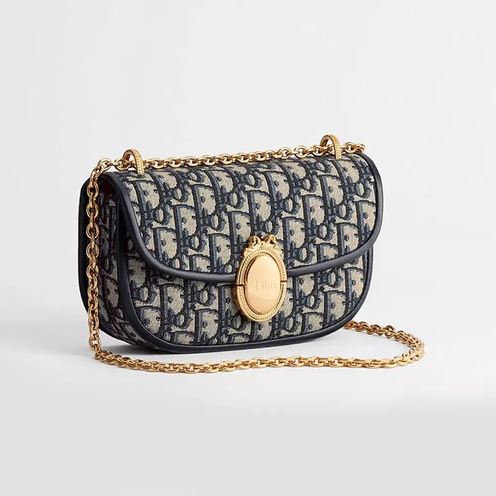 Dior Women Small Dior Médaillon Flap Bag with Chain Blue Dior Oblique Jacquard (1) Dior Women Small Dior Médaillon Flap Bag with Chain Blue Dior Oblique Jacquard